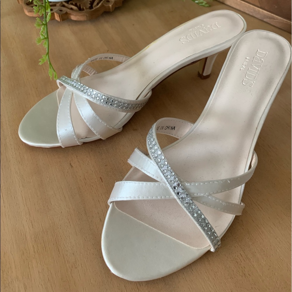 David’s bridal sandal, cream color with jewels.